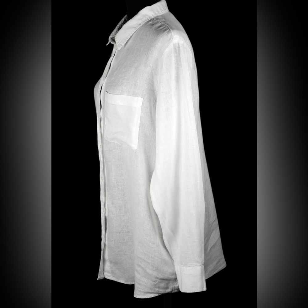 GAP Women’s L Optic White 100% Linen Boyfriend Button Front Shirt Long Sleeve - Picture 4 of 17